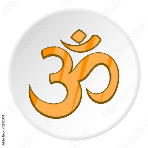 Om sign icon in cartoon style isolated on white circle background. Religion symbol vector illustration