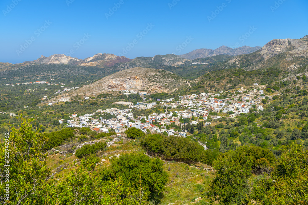 Panoramic view of Naxos countryside. Summer in Cyclades, Greece.