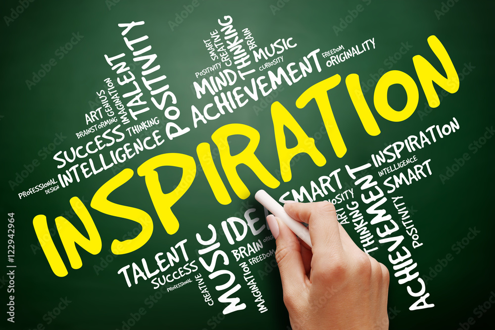 Inspiration word cloud, business concept on blackboard Inspiration word cloud, business concept on blackboard