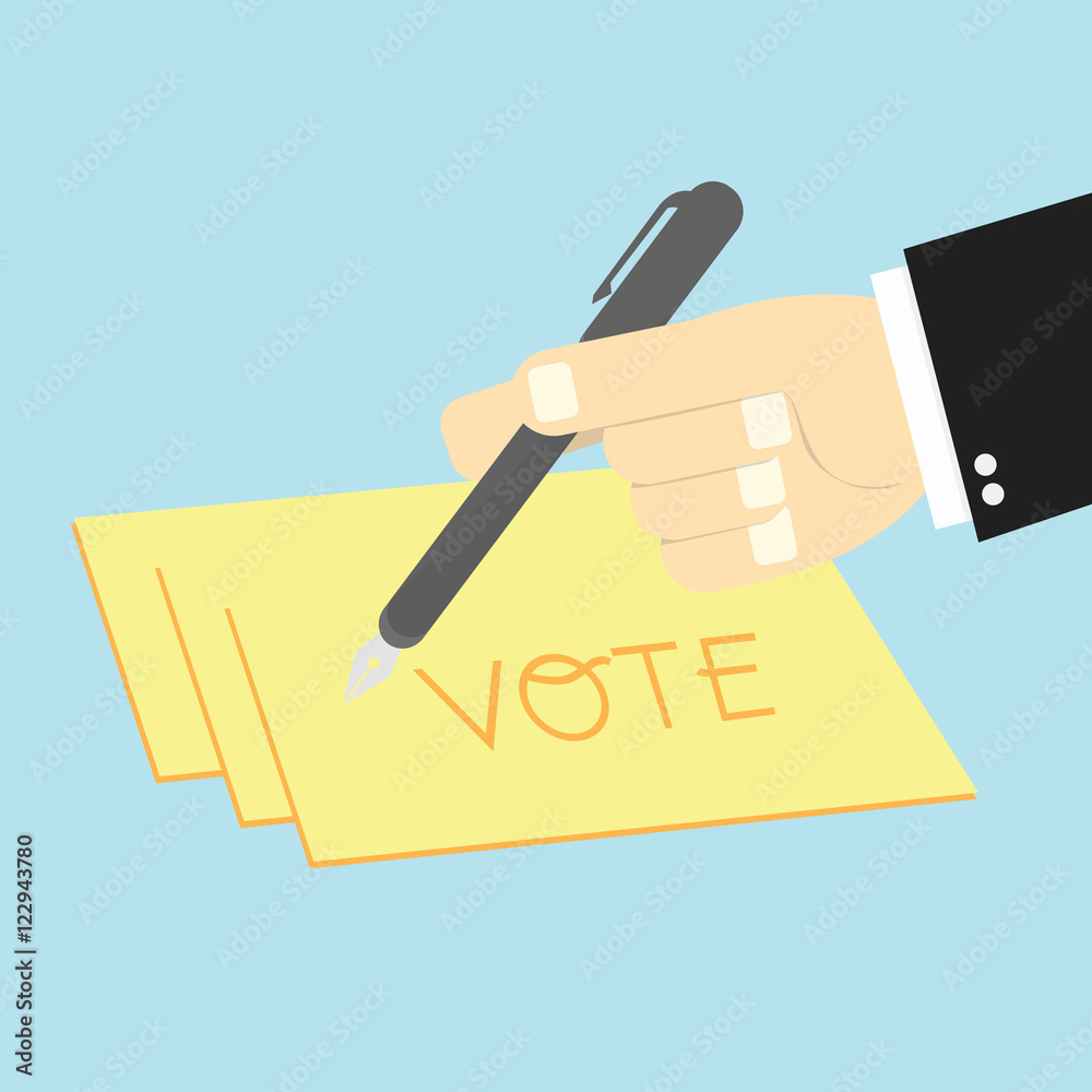 Voting concept by Hand writing paper votes Voting concept by Hand writing paper votes