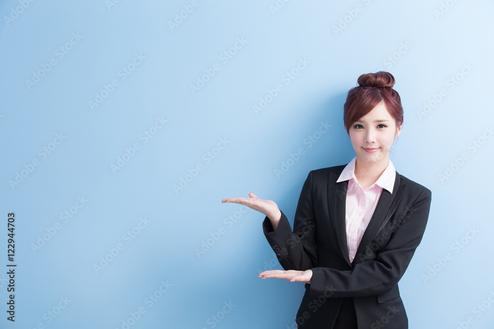 business woman show something business woman show something