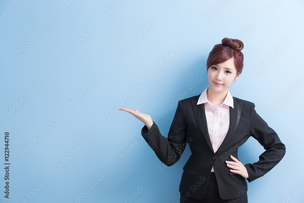 business woman show something business woman show something