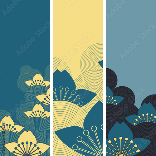 bookmarks set with stylized lotus in night blue and yellow