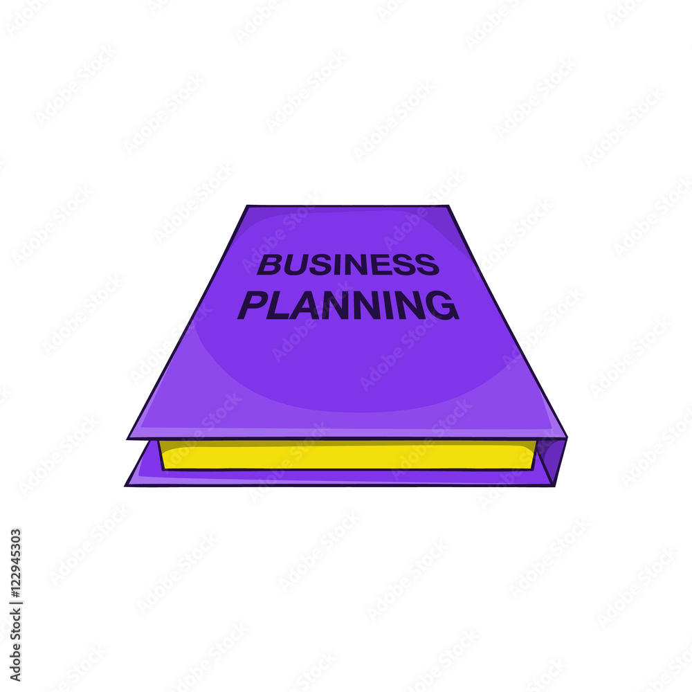 Business plan notebook icon in cartoon style isolated on white background vector illustration