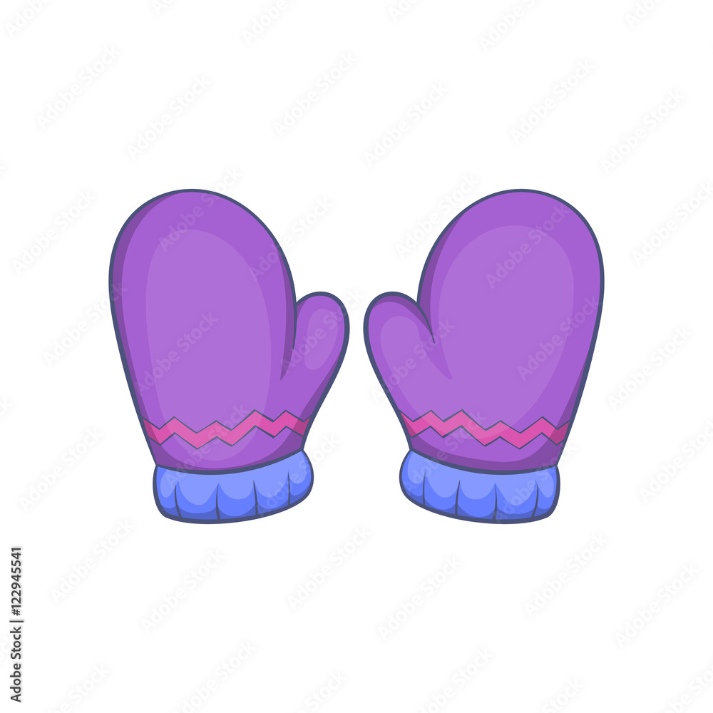 Pair of warm mittens icon in cartoon style isolated on white background vector illustration Pair of warm mittens icon in cartoon style isolated on white background vector illustration