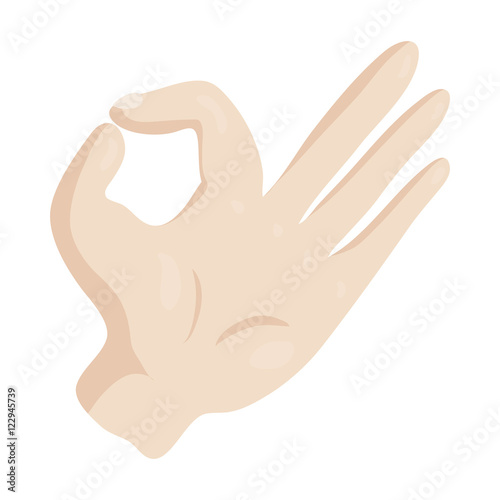 OK hand sign icon in cartoon style isolated on white background vector illustration