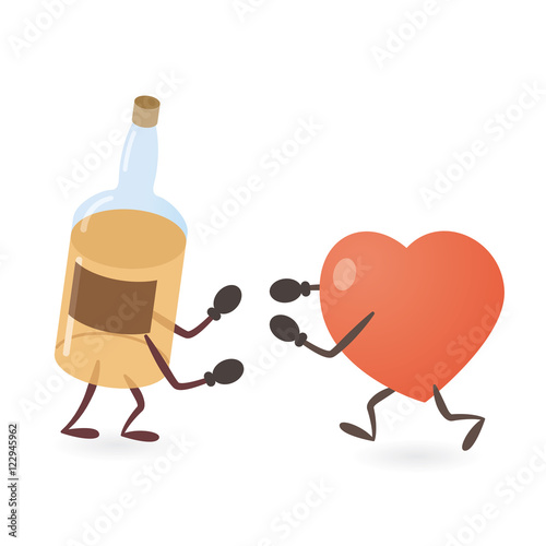 Heart and Alcohol Drink Bottle Fighting