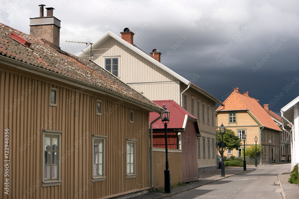 Holzhäuser in Hjo in Schweden