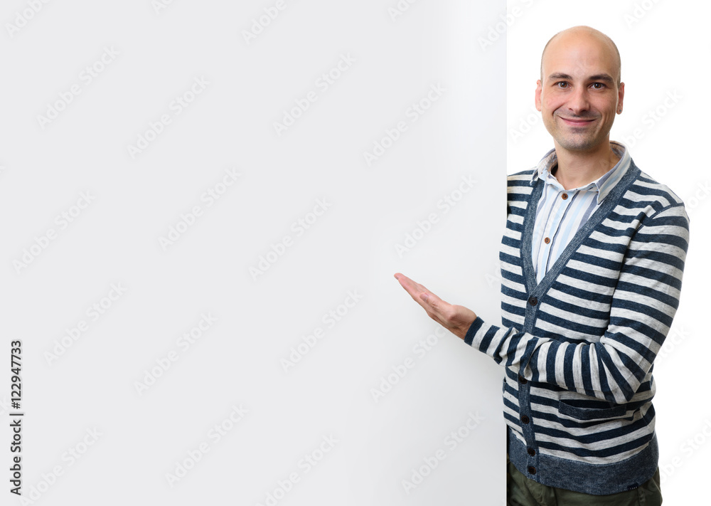 Portrait of happy man with blank advertising board Portrait of happy man with blank advertising board