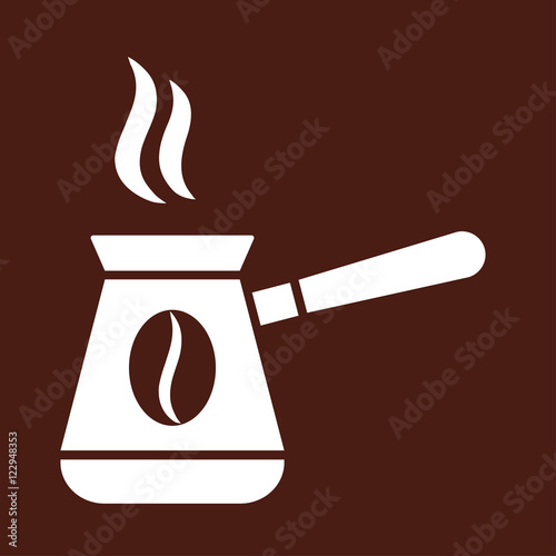 jezve turkish coffee pot with steam white icon on brown backgrou
