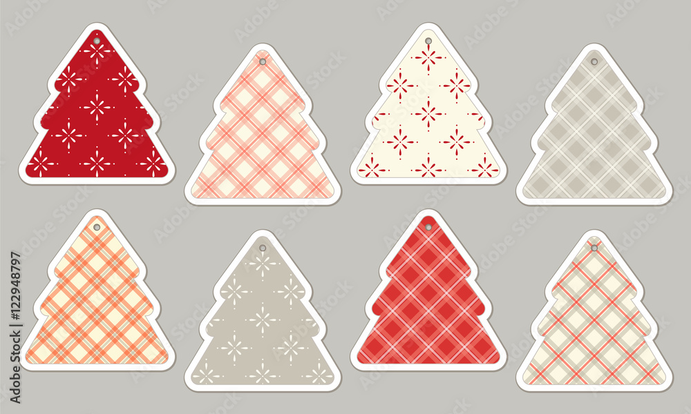 Set of cute vintage Christmas tree price tags Stock Illustration