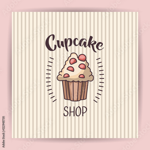 Muffin cupcake icon. Bakery food daily and fresh theme. Striped background. Vector illustration