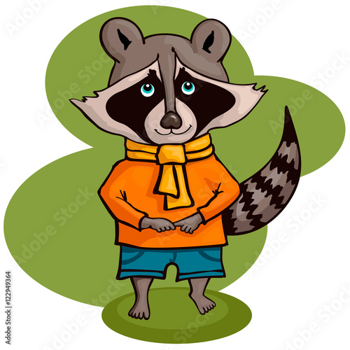 Vector illustration of cute raccoon. Character in a cartoon style.