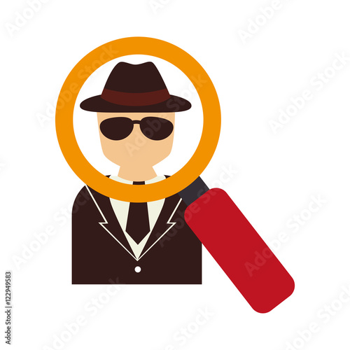 security detective man and magnifying glass icon. vector illustration