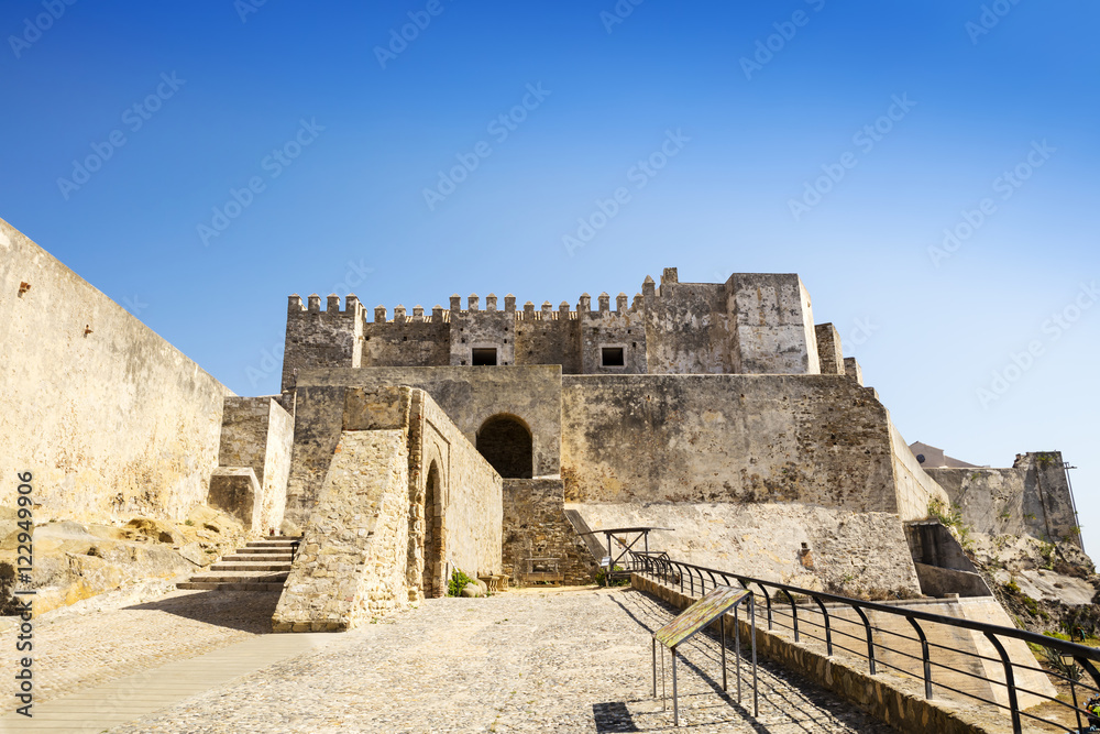 The Castle of Guzman El Bueno in Tarifa, Spain originally built as an alcazar (Moorish fortress).