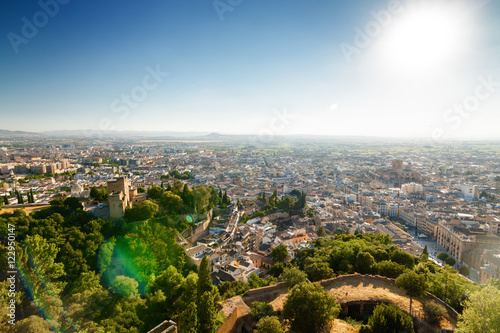 Fototapeta Naklejka Na Ścianę i Meble -  Sunny view of Granada from viewpoint of garden of Generalife, Andalusia province, Spain.