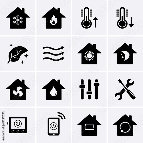 Heating and Cooling Icons. HVAC (heating, ventilating, and air c