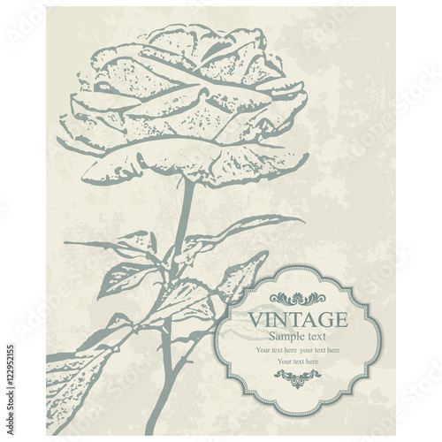 Wedding Invitation card with roses blue and beige