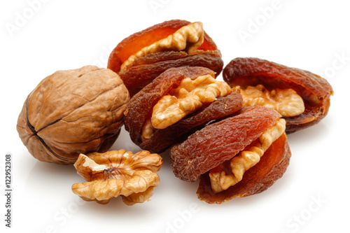 Healthy sun dried apricot fruit and walnut