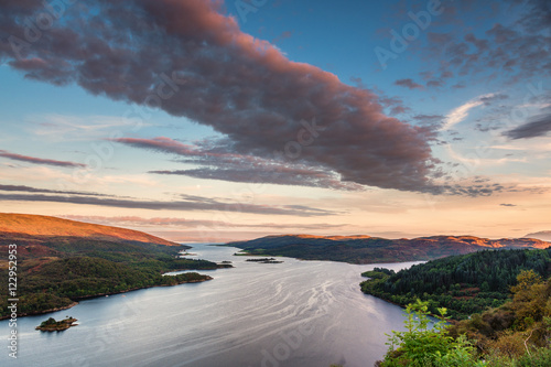 Kyles of Bute at Sunset, also known as Argyll's Secret Coast, in the Firth of Clyde, looking down the eastern Kyle with warm sunlit hilltops photo