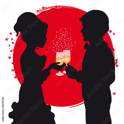 A Silhouettes Couple Celebrating with Champagne