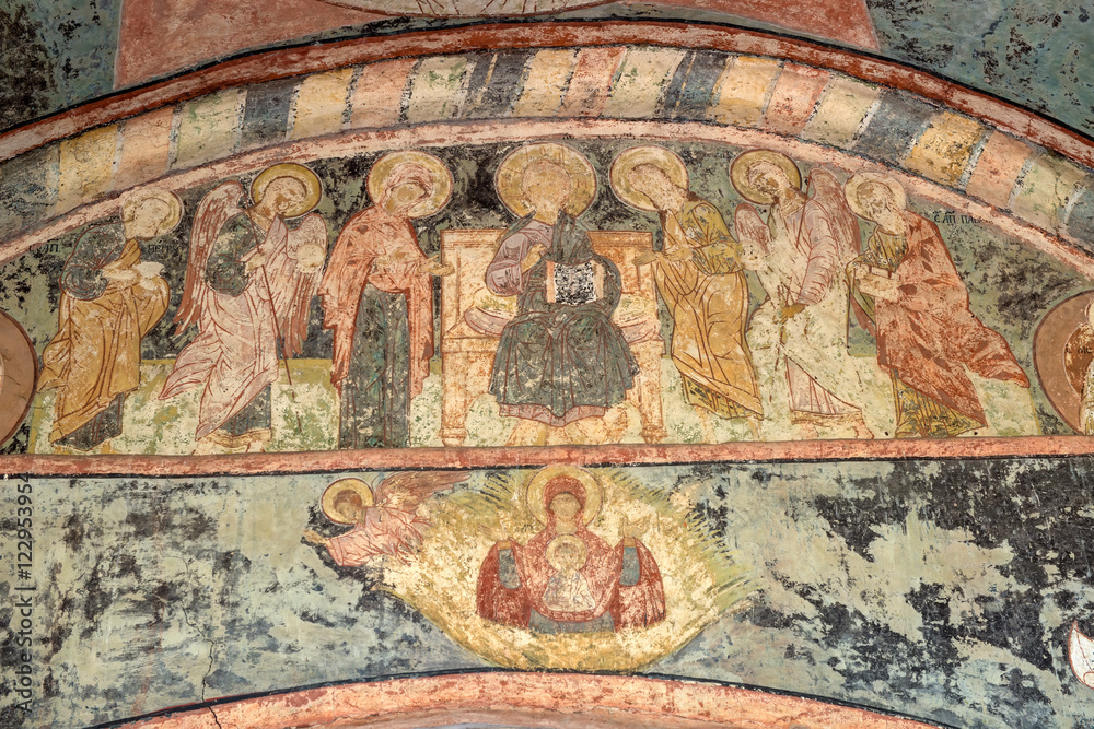 Cyril-Belozersky Monastery. Wall and ceiling paintings at the entrance to the monastery