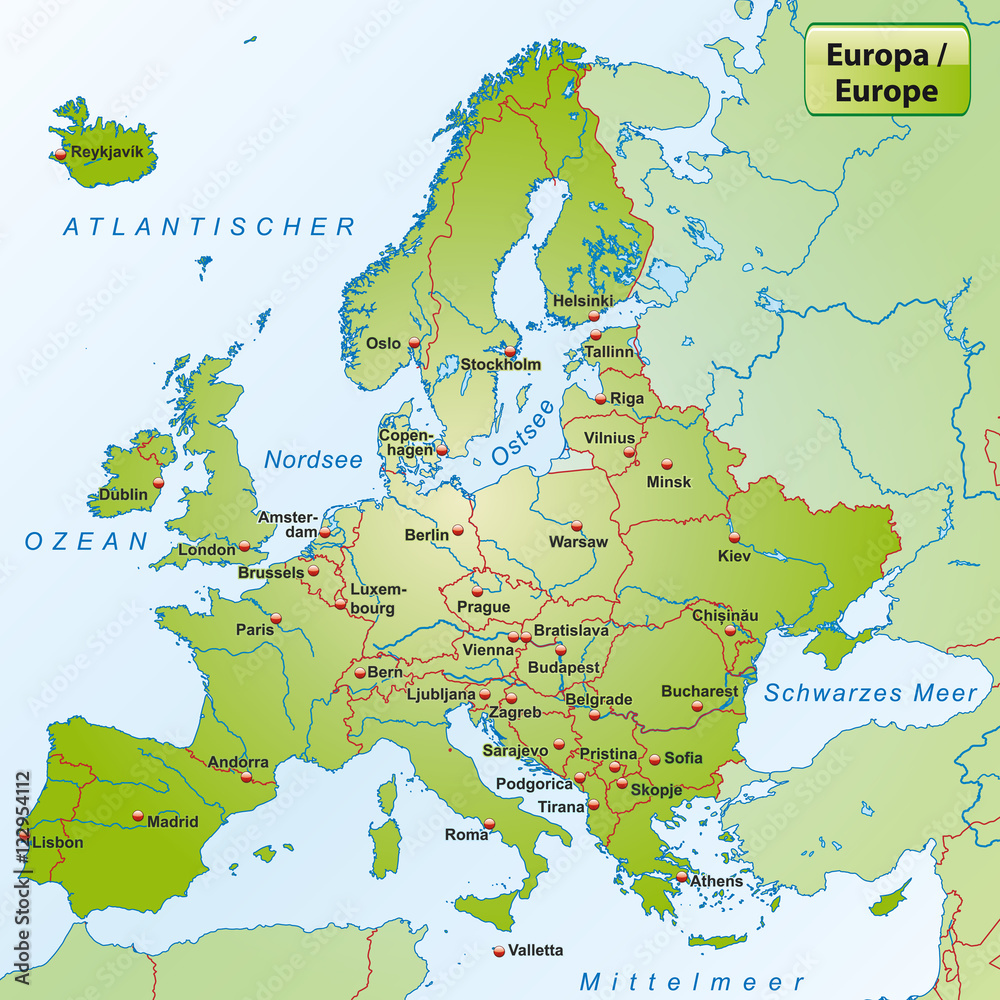 Wunschmotiv: Landkarte von Europa mit Hauptstädten #122954112