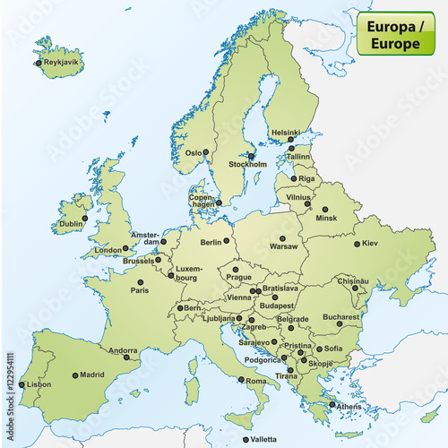 Landkarte von Europa mit Hauptstädten