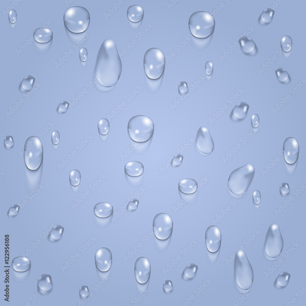 Light blue transparent water drops vector background