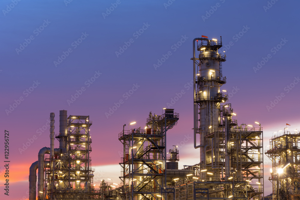 petrochemical industrial plant at twilight.