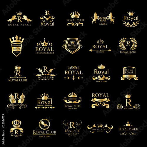 Royal Logo Set - Isolated On Black Background - Vector Illustration, Graphic Design. For Web,Websites,Print,Presentation Templates, App, Mobile Applications And Promotional Materials