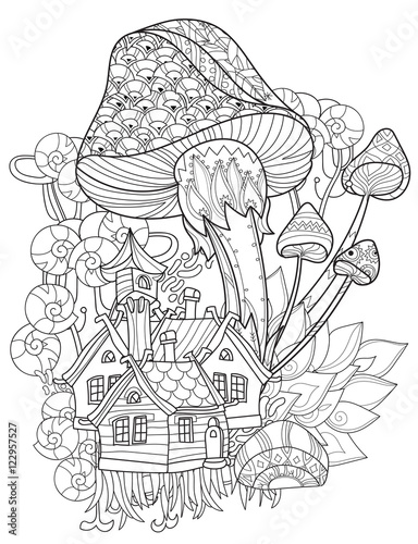 Hand drawn doodle outline magic mushrooms
