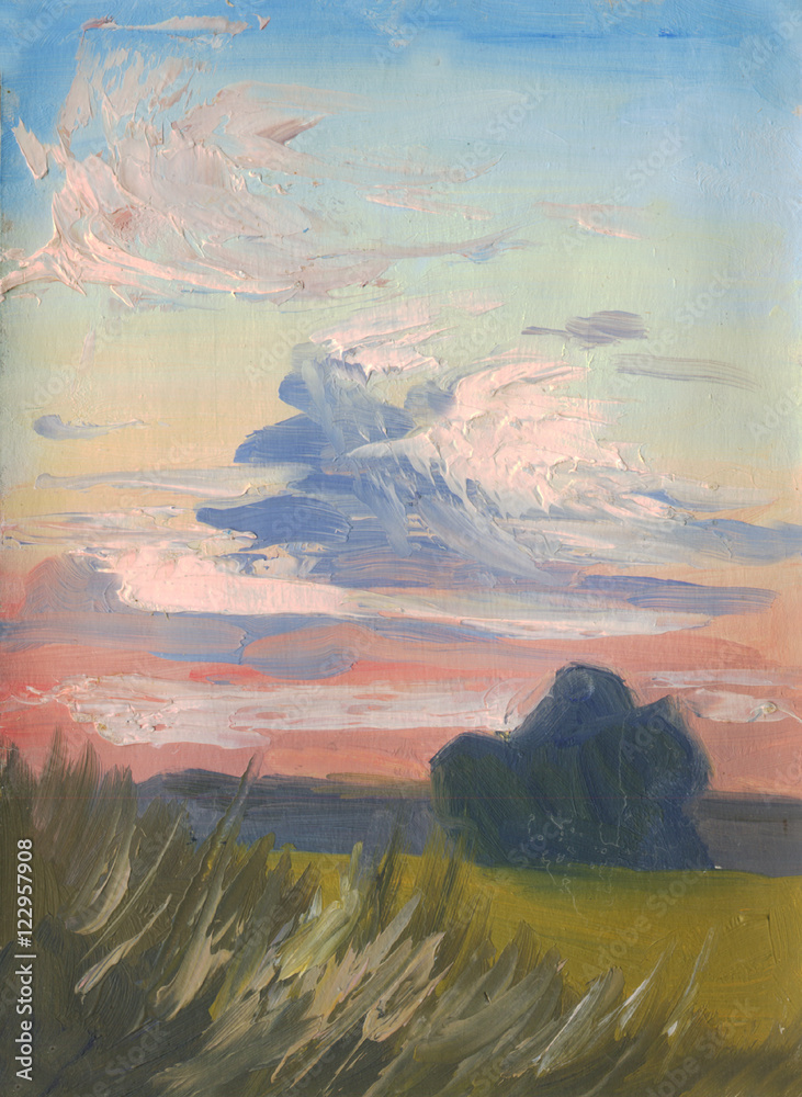 Obraz premium Landscape with clouds. Oil painting