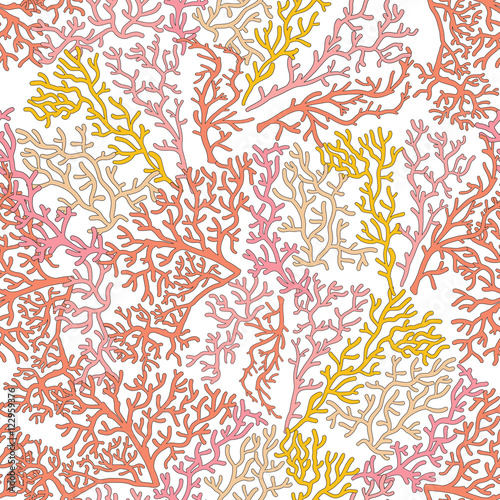 Seamless pattern with decorative corals and sea or aquarium fish