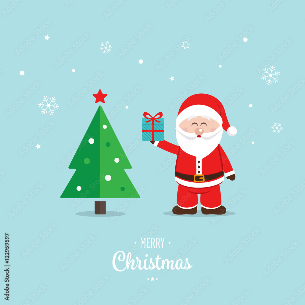santa claus hold gift winter snow background