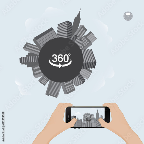 360 degree view in mobile.urban scene on mobile trend technology vector illustration