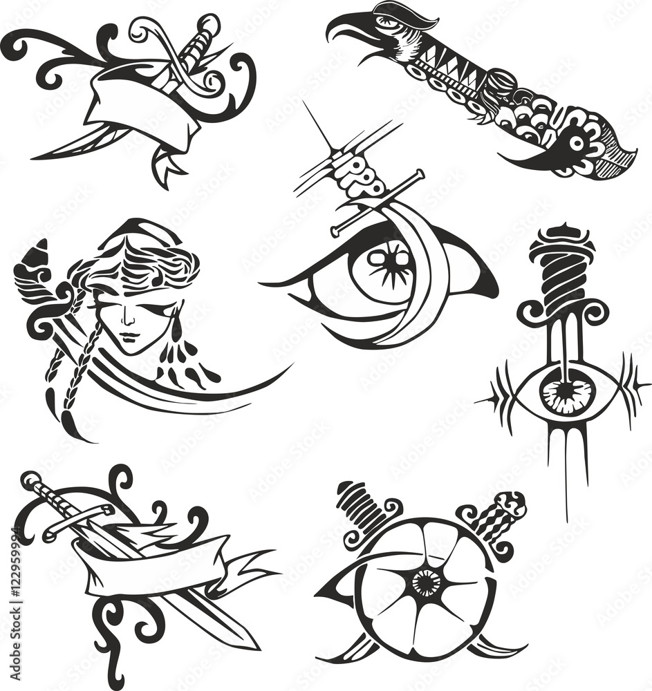 Obraz premium Set of tribal tattoo stencils with blades
