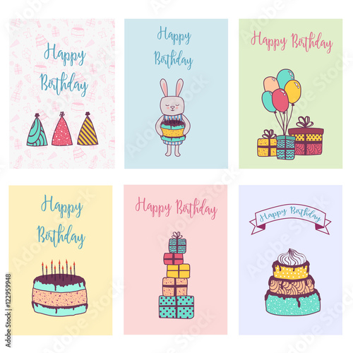 Set of birthday and holiday cards. vector illustration