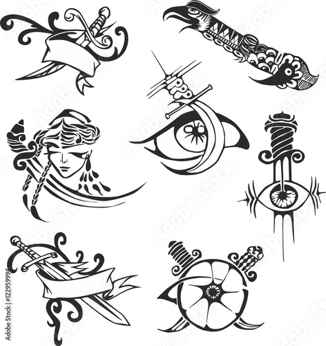 Set of tribal tattoo stencils with blades