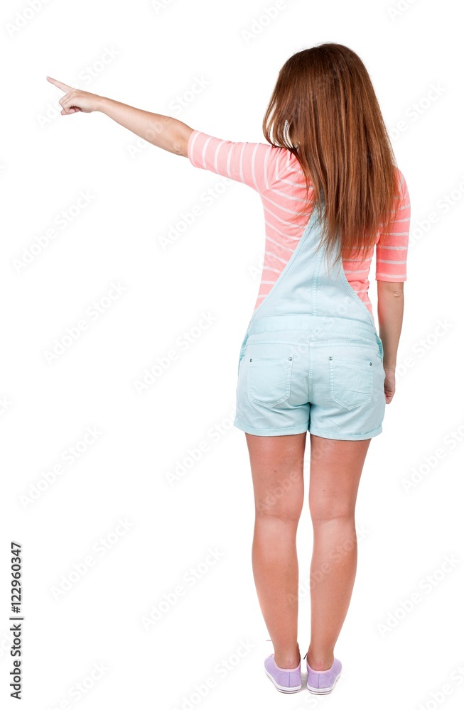 Back view of pointing woman Back view of pointing woman
