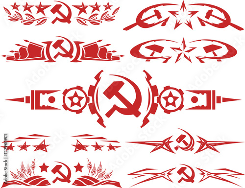 Set of red color soviet vignettes