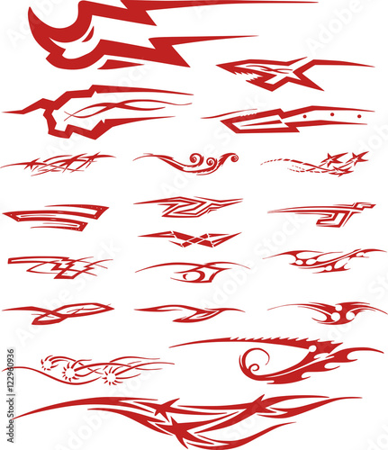 Set of red color tribal tattoo vignettes