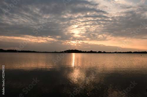 Sunset on the lake in Japan.