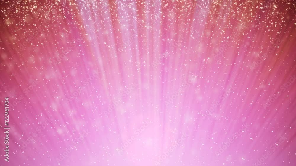 Loopable, seamless loop dust particle abstract pink swirl waves background golden particles in light beams. UHD 4k 3840x2160.