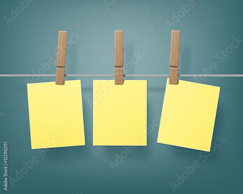 Set of Wooden Clothespins Pegs whith hanged Stickers on Rope