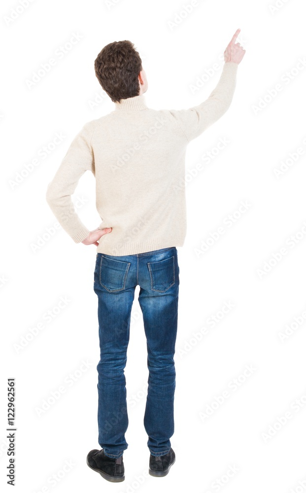 Back view of pointing business man. gesticulating young guy in black suit. Rear view people collection. backside view of person. Isolated over white background. office worker in a shirt and trousers Back view of pointing business man. gesticulating young guy in black suit. Rear view people collection. backside view of person. Isolated over white background. office worker in a shirt and trousers