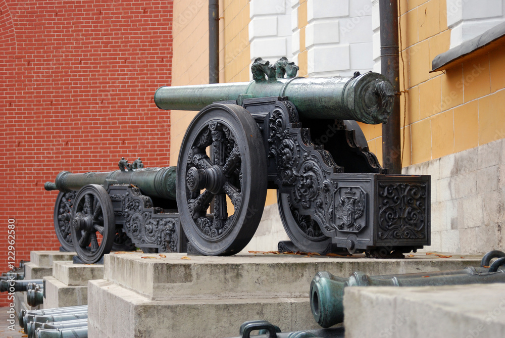 Old cannons shown in Moscow Kremlin. Color photo. Old cannons shown in Moscow Kremlin. Color photo.