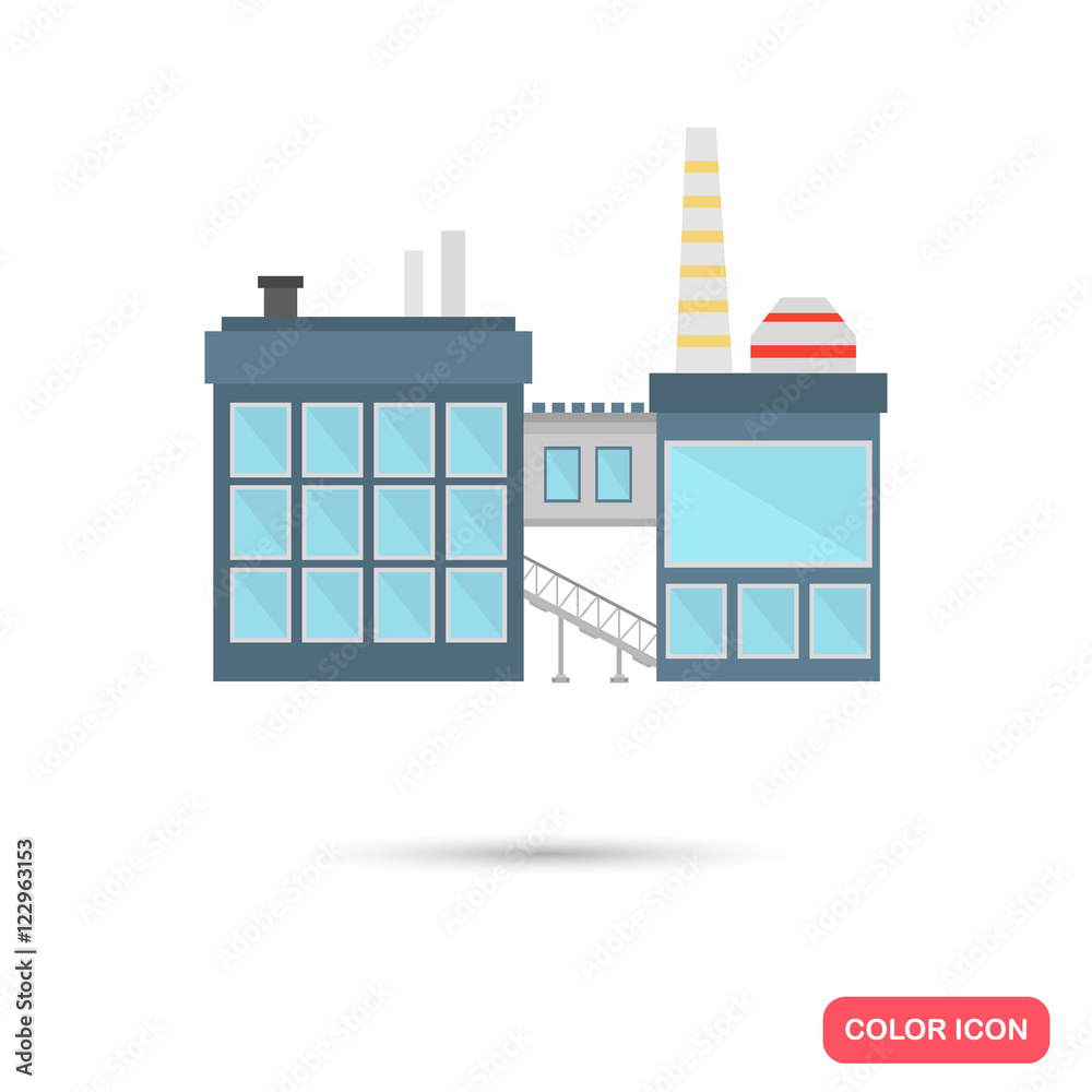 Color factory building flat icon. Stock Vector icon. Illustration for web and mobile design