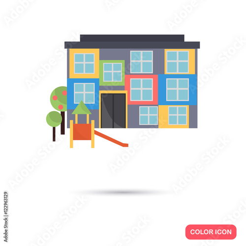 Color kindergarten building flat icon. Stock Vector icon. Illustration for web and mobile design