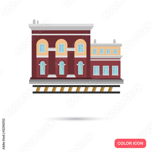 Fototapeta Naklejka Na Ścianę i Meble -  Color train station building flat icon. Stock Vector icon. Illustration for web and mobile design